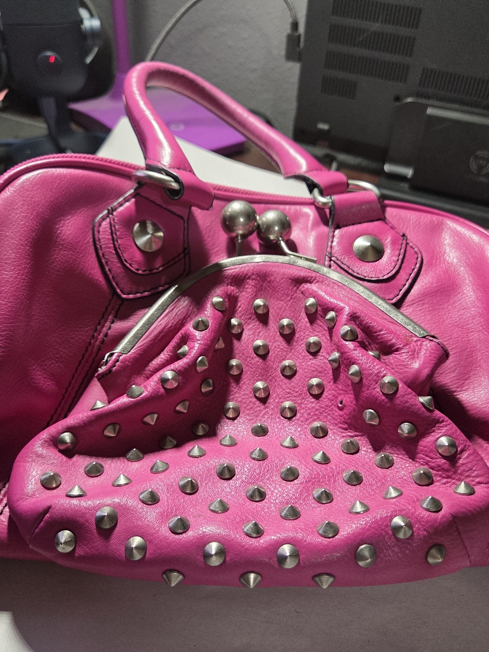 Betsey Johnson Y2K Hot Pink Leather Studded Women's Handbag